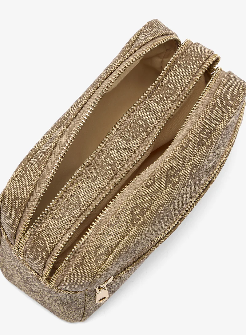 Guess LATTE LOGO Logo Double Zip Cosmetic Bag for Women | Best Price UAE