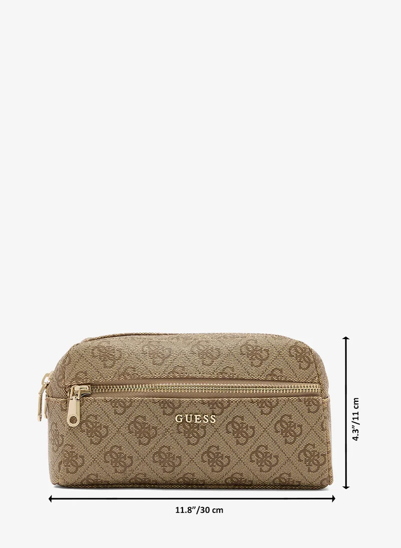 Guess LATTE LOGO Logo Double Zip Cosmetic Bag for Women | Best Price UAE