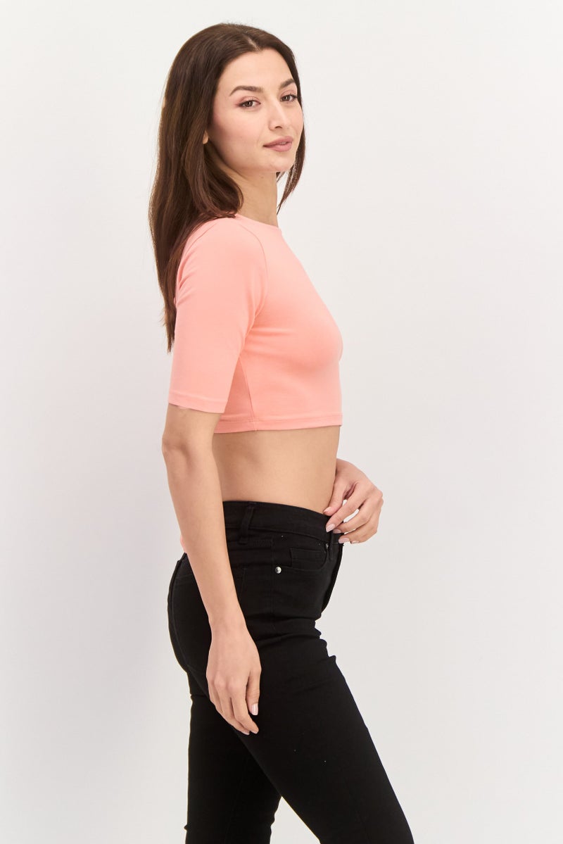 ONLY Women Round Neck Short Sleeve Open Back Top, Coral - Image 3