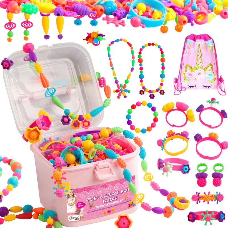 Orian Pop Beads Jewelry Making Kit for Girls, 500+ Piece Set for Girls Ages 3 and Up,Colorful Snap Beads,Bracelet,Necklaces and Rings Unicorn Gift Bag - Image 1