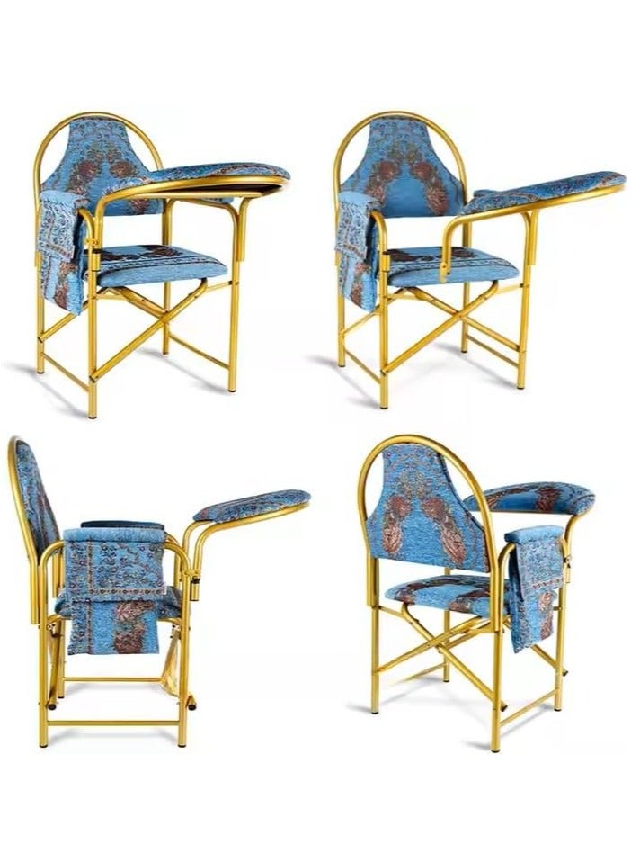 ريبنيو كرسي صلاة المسلمين كرسي إسلامي مريح مبطن مخملي مع مسند للذراعين وجيب جانبي كرسي سجود قابل للطي (أزرق) - Image 5