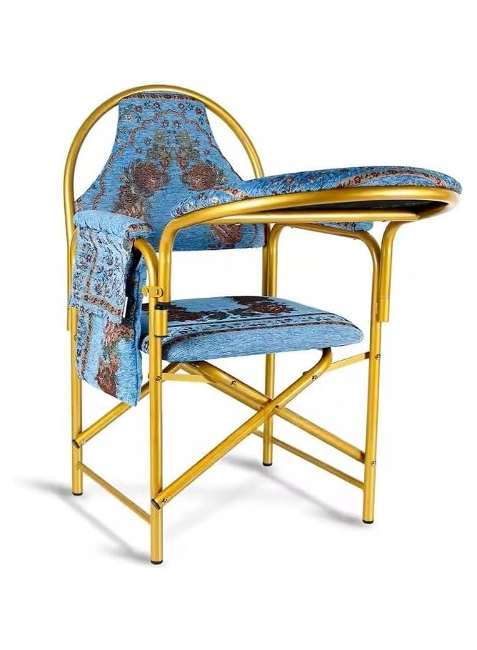 ريبنيو كرسي صلاة المسلمين كرسي إسلامي مريح مبطن مخملي مع مسند للذراعين وجيب جانبي كرسي سجود قابل للطي (أزرق) - Image 2