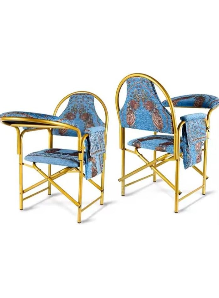 ريبنيو كرسي صلاة المسلمين كرسي إسلامي مريح مبطن مخملي مع مسند للذراعين وجيب جانبي كرسي سجود قابل للطي (أزرق) - Image 1