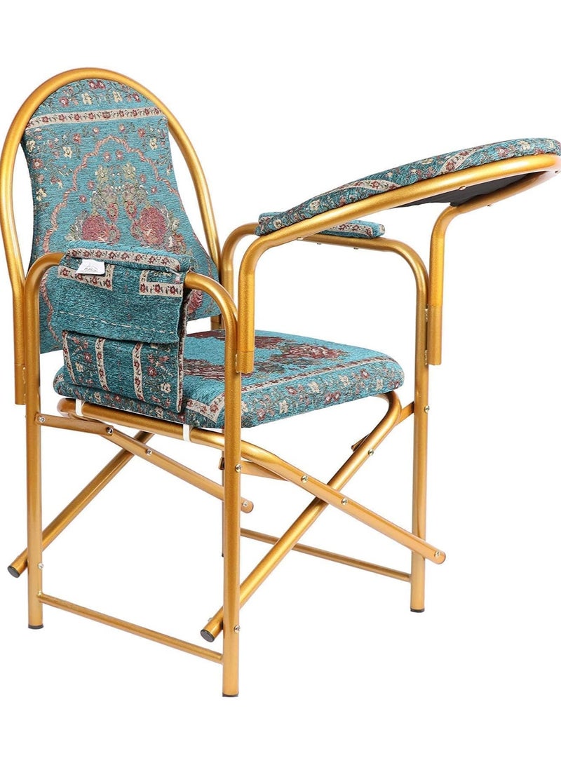 ريبنيو كرسي صلاة المسلمين كرسي إسلامي مريح مبطن مخملي مع مسند للذراعين وجيب جانبي كرسي سجود قابل للطي (أزرق) - Image 3