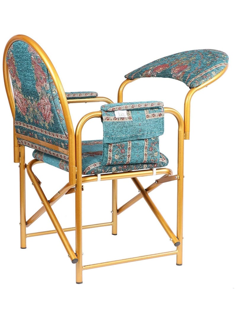 ريبنيو كرسي صلاة المسلمين كرسي إسلامي مريح مبطن مخملي مع مسند للذراعين وجيب جانبي كرسي سجود قابل للطي (أزرق) - Image 4