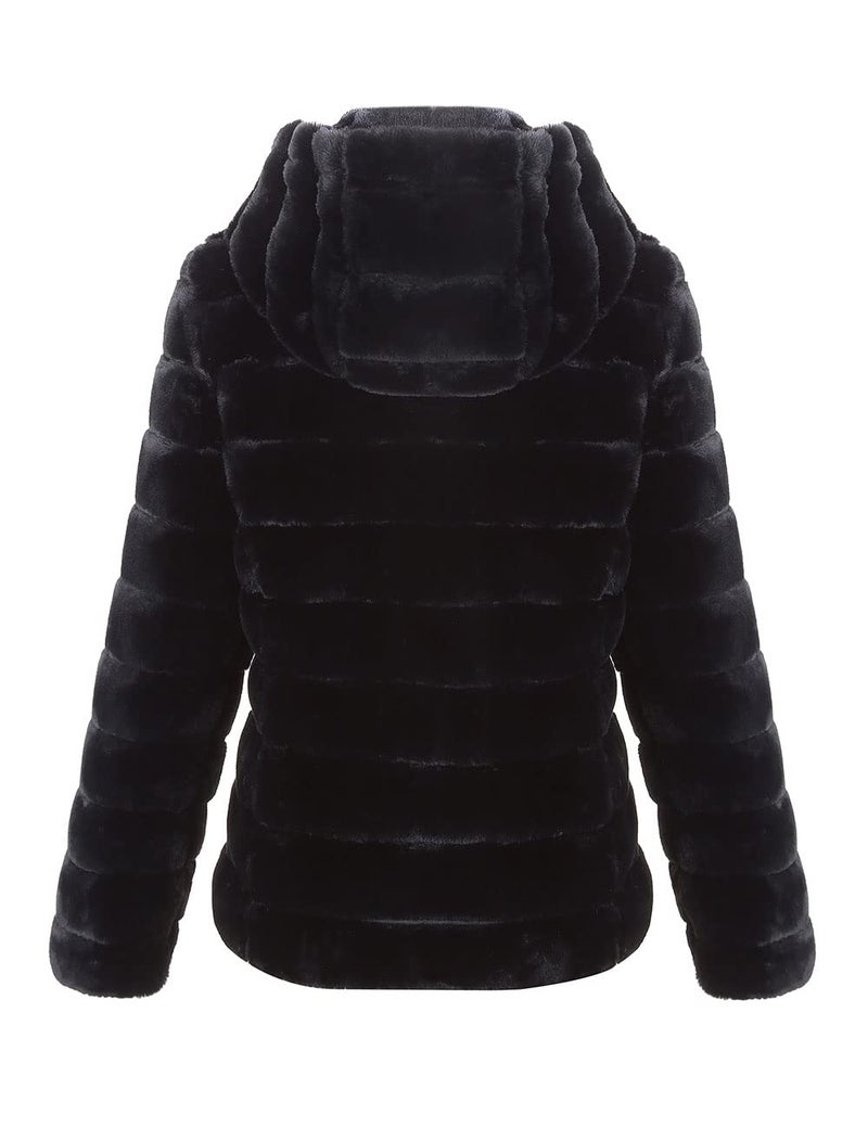Bellivera Women's Faux Shearling Shaggy Coat Long Sleeve Zip Up Hood Fleece Jacket 1801 Black XXL - Image 2