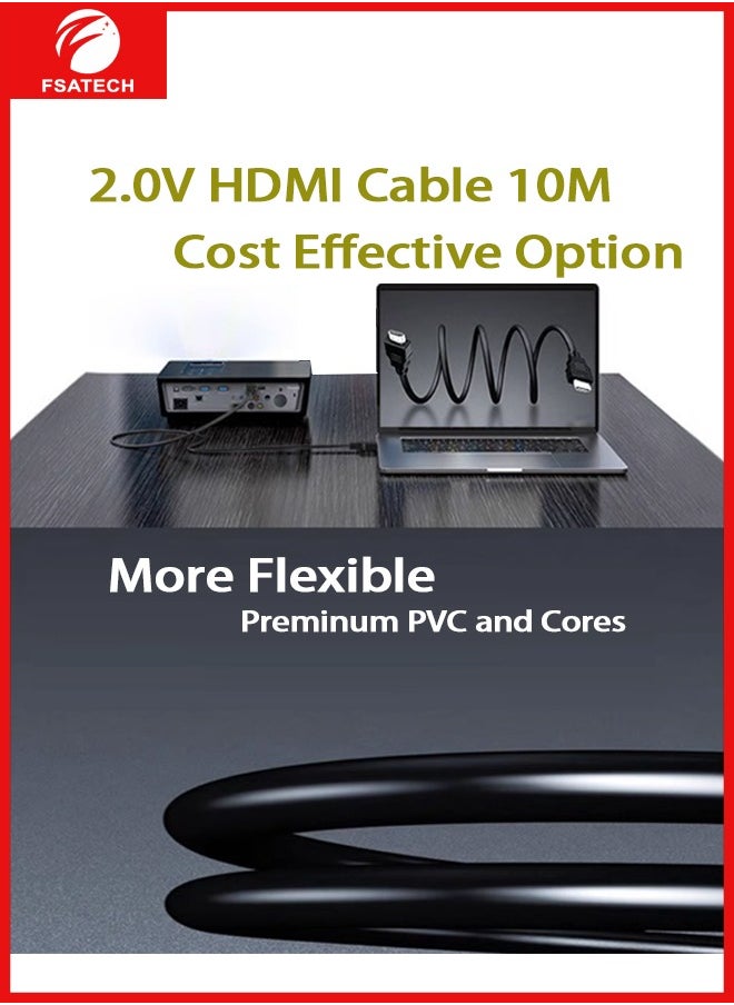FSATECH - Ultra HD 4K HDMI 2.0 Cable – Gold-Plated Connectors – HDMI to HDMI – 10M – 60Hz – 19+1 – Black – PVC – for Gaming, TV, Projector, PC - Image 1