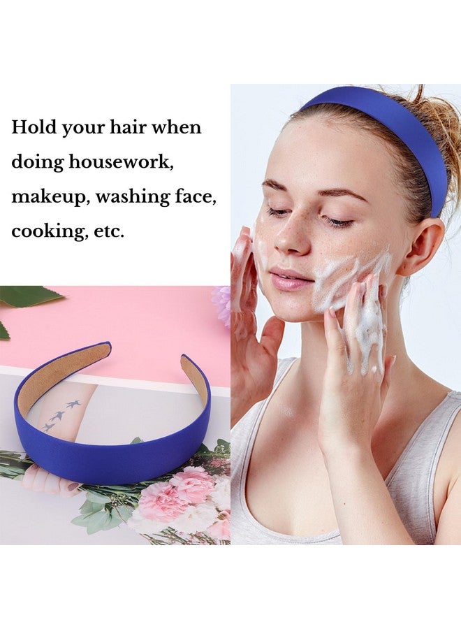 Wecoe Royal Blue Headband 1.2 Inch Wide Silk Satin Headband Women Non Slip Fashion Plain Head Band Solid Hair Band Diy Holiday Hair Accessories For Women Girls Diademas Para Mujer Gifts - Image 3