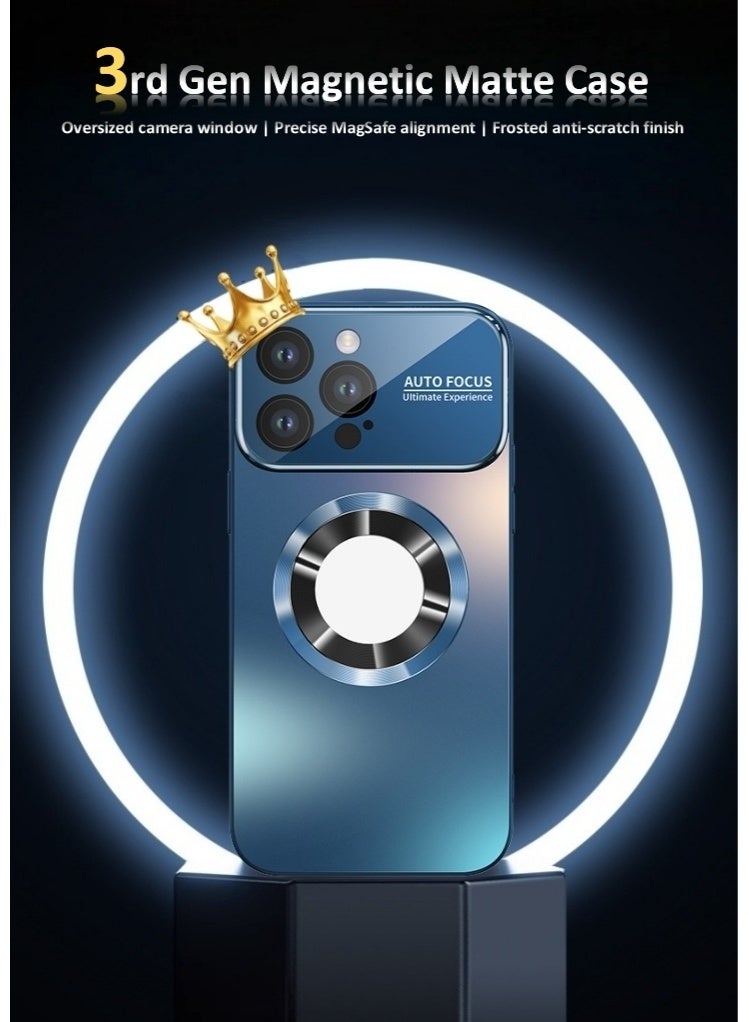 Stylish Large Window Case for iPhone 16 Pro Max - Compatible with MagSafe Slim Matte Finish Shockproof Phone Case with Showcase, Full Camera Lens Protection, Anti-Fingerprint Dustproof TPU Cover (Dark Blue) - Image 3