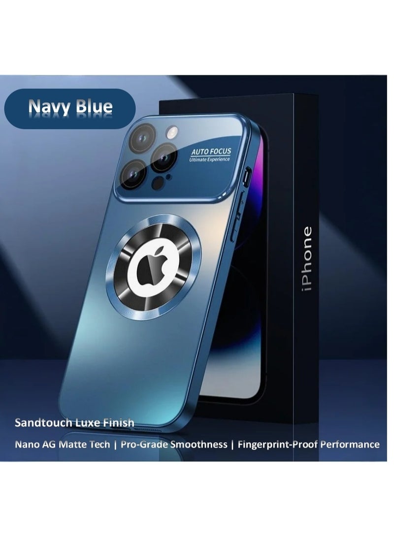 Stylish Large Window Case for iPhone 16 Pro Max - Compatible with MagSafe Slim Matte Finish Shockproof Phone Case with Showcase, Full Camera Lens Protection, Anti-Fingerprint Dustproof TPU Cover (Dark Blue) - Image 2