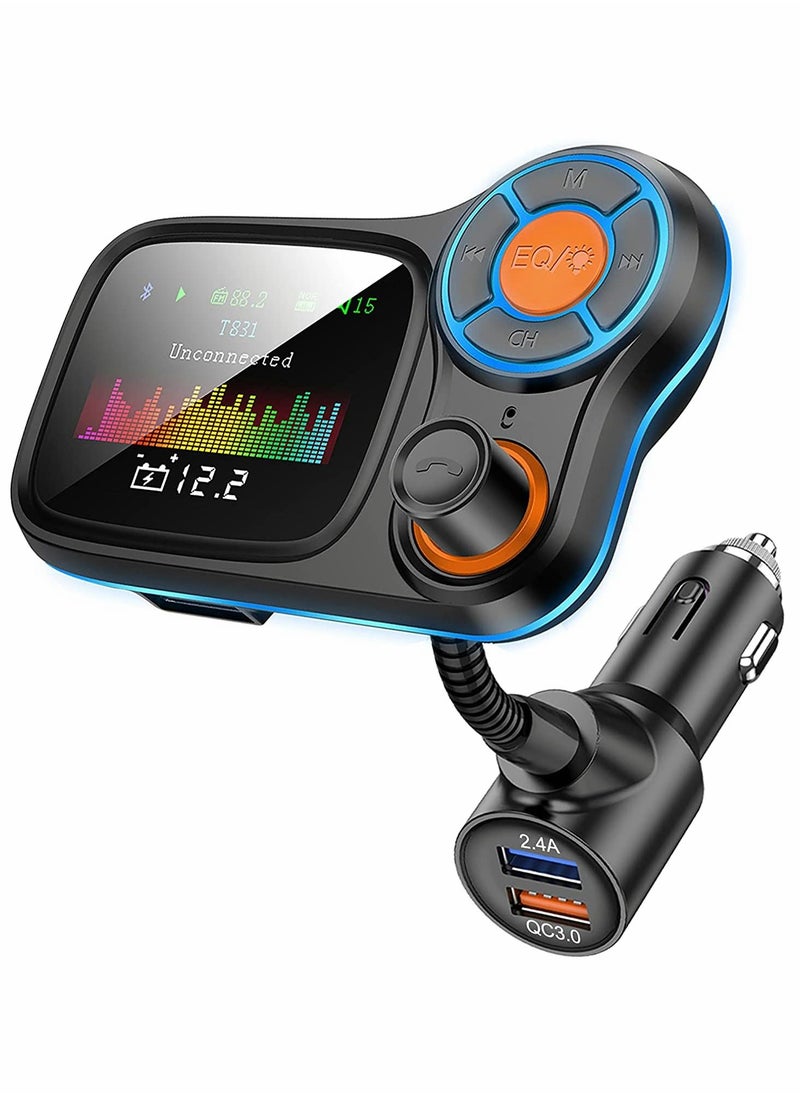 Y&D Car Bluetooth, FM Transmitter, for Bluetooth 5.0, Digital Radio Adapter, Wireless Hands-Free Kit, Color Screen and Double QC3.0/2.4A USB Charging Ports  - Image 1