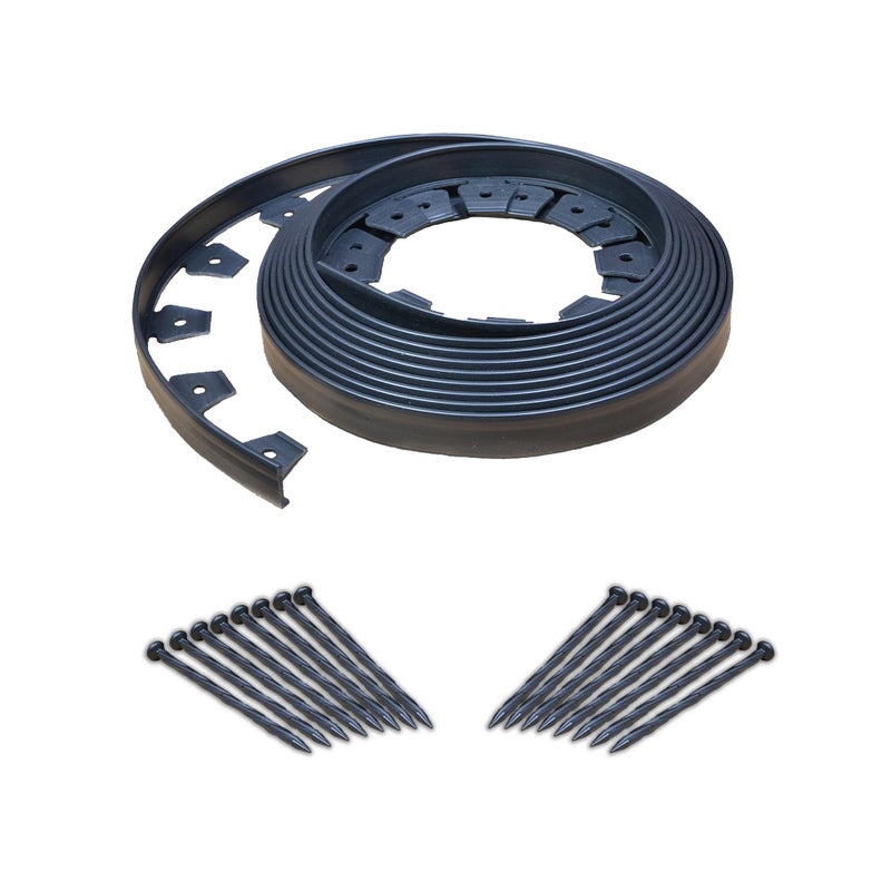 Easyflex حدود المناظر الطبيعية EasyFlex بدون حفر مع مسامير تثبيت 15 بوصة ارتفاع قمة مستقيمة بلاستيكية حديقة حدود 40 قدم مجموعة سوداء