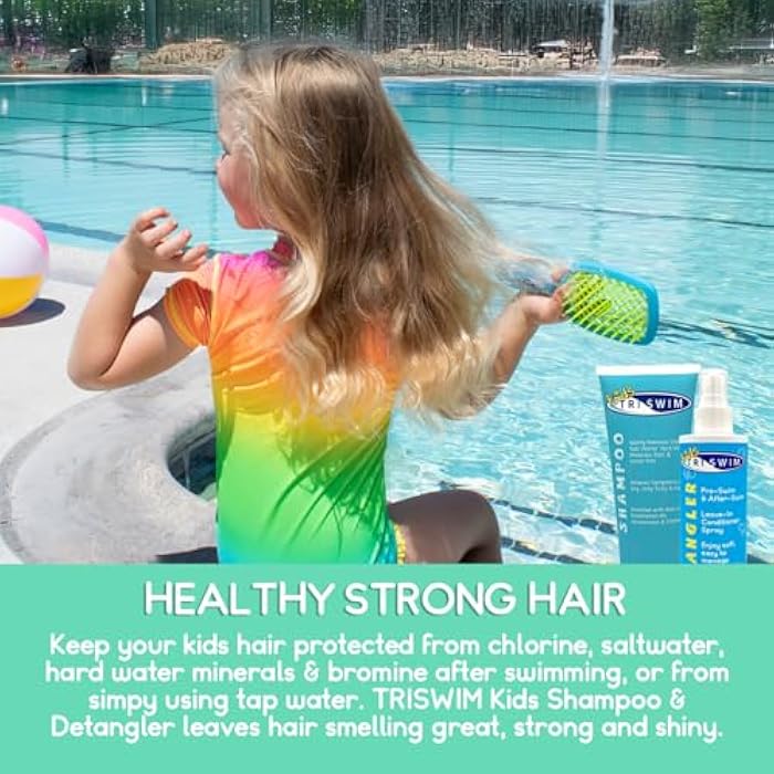 TRISWIM Swim Care Bundle | Chlorine Removal Shampoo 8.5 oz + Kids Detangler Leave-In Conditioner Spray 8 oz | Removes Chlorine & Saltwater | Detangles & Softens Hair | Pre & Post Swim Hair Care - Image 4
