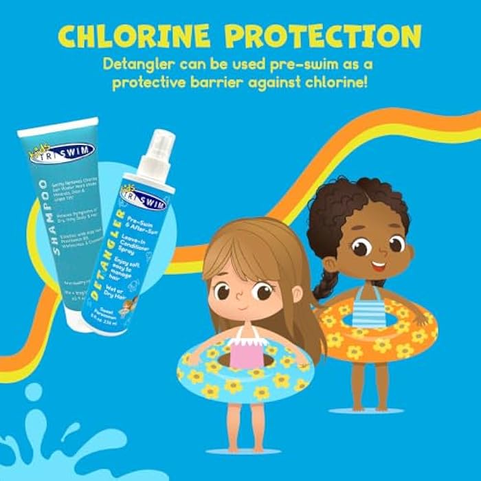 TRISWIM Swim Care Bundle | Chlorine Removal Shampoo 8.5 oz + Kids Detangler Leave-In Conditioner Spray 8 oz | Removes Chlorine & Saltwater | Detangles & Softens Hair | Pre & Post Swim Hair Care - Image 3