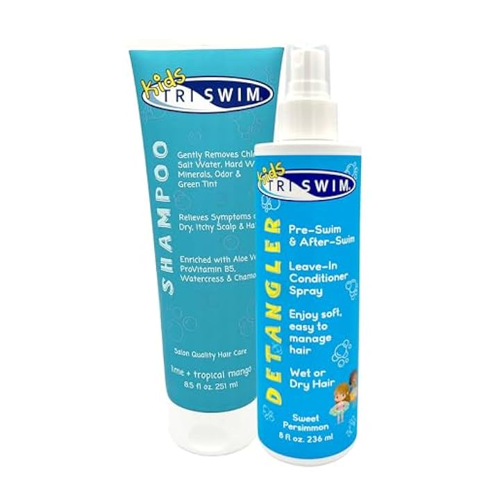 TRISWIM Swim Care Bundle | Chlorine Removal Shampoo 8.5 oz + Kids Detangler Leave-In Conditioner Spray 8 oz | Removes Chlorine & Saltwater | Detangles & Softens Hair | Pre & Post Swim Hair Care - Image 1