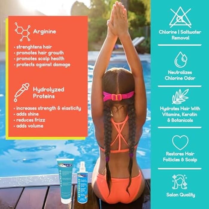 TRISWIM Swim Care Bundle | Chlorine Removal Shampoo 8.5 oz + Kids Detangler Leave-In Conditioner Spray 8 oz | Removes Chlorine & Saltwater | Detangles & Softens Hair | Pre & Post Swim Hair Care - Image 2