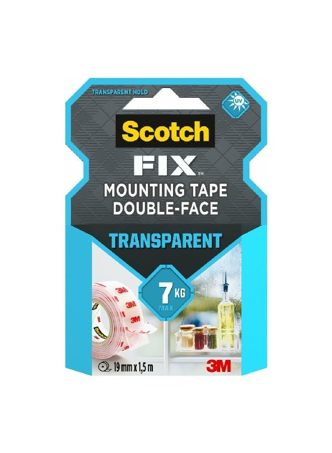 سكوتش برايت شريط لصق مزدوج الوجه مصمم للاستخدام في الهواء الطلق، شفاف، بأبعاد 19 ملم × 1.5 متر UU011497599 - Image 1