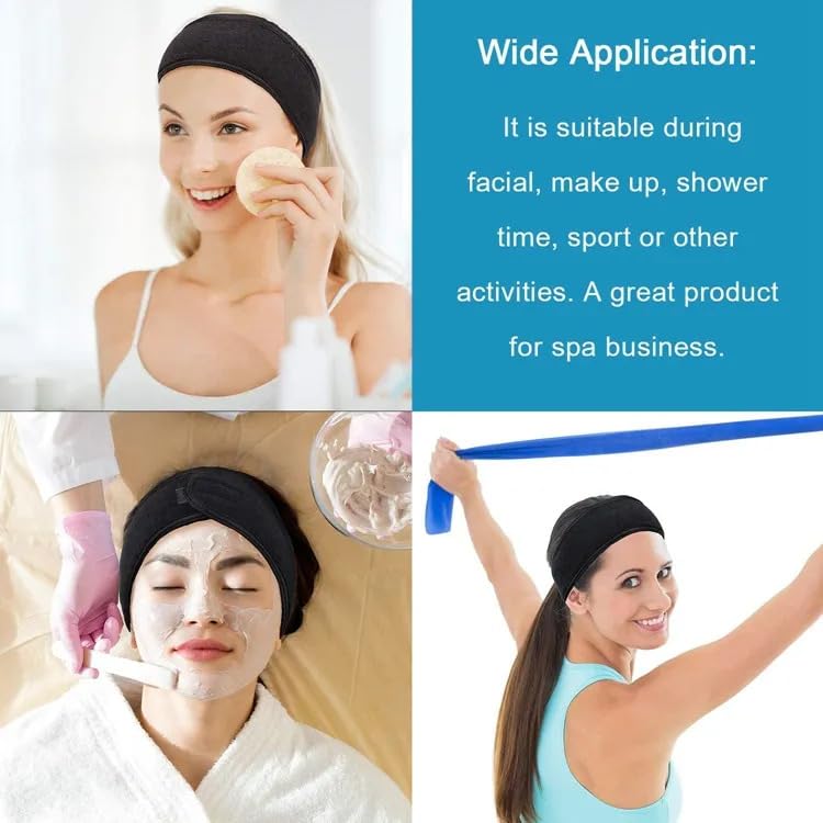 SKYZONE EXPORT SKYZONE EXPORT Facial Headband Spa Headband for Women Makeup Head Wrap Towel Terry Cloth Sport Headband Hair Band NonSlip Stretchable Adjustble Elastic Polycotton Facial Band for Shower Yoga 2PCS - Image 4
