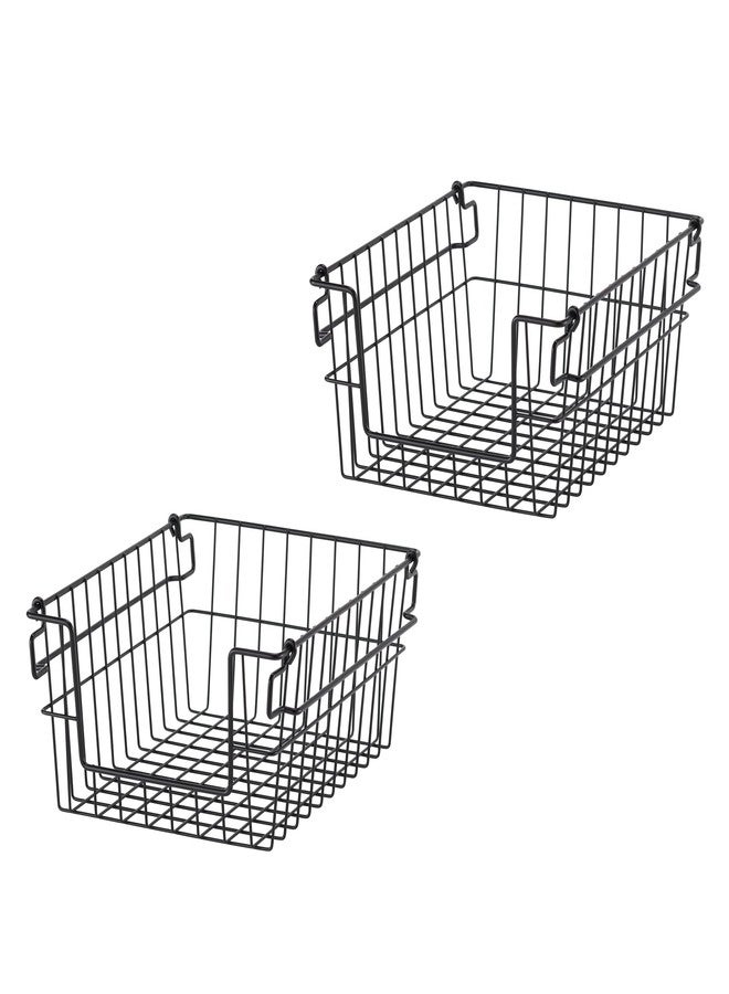 TRINITY 2-Pack Stackable Metal Wire Storage Baskets With Handles, Black, 11 Inches - Image 4