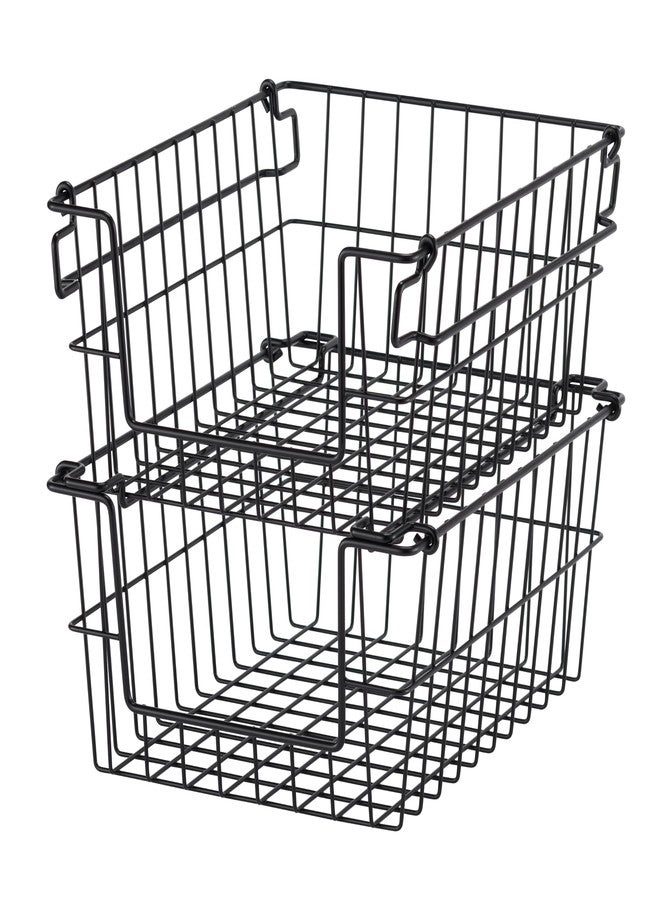 TRINITY 2-Pack Stackable Metal Wire Storage Baskets With Handles, Black, 11 Inches - Image 1