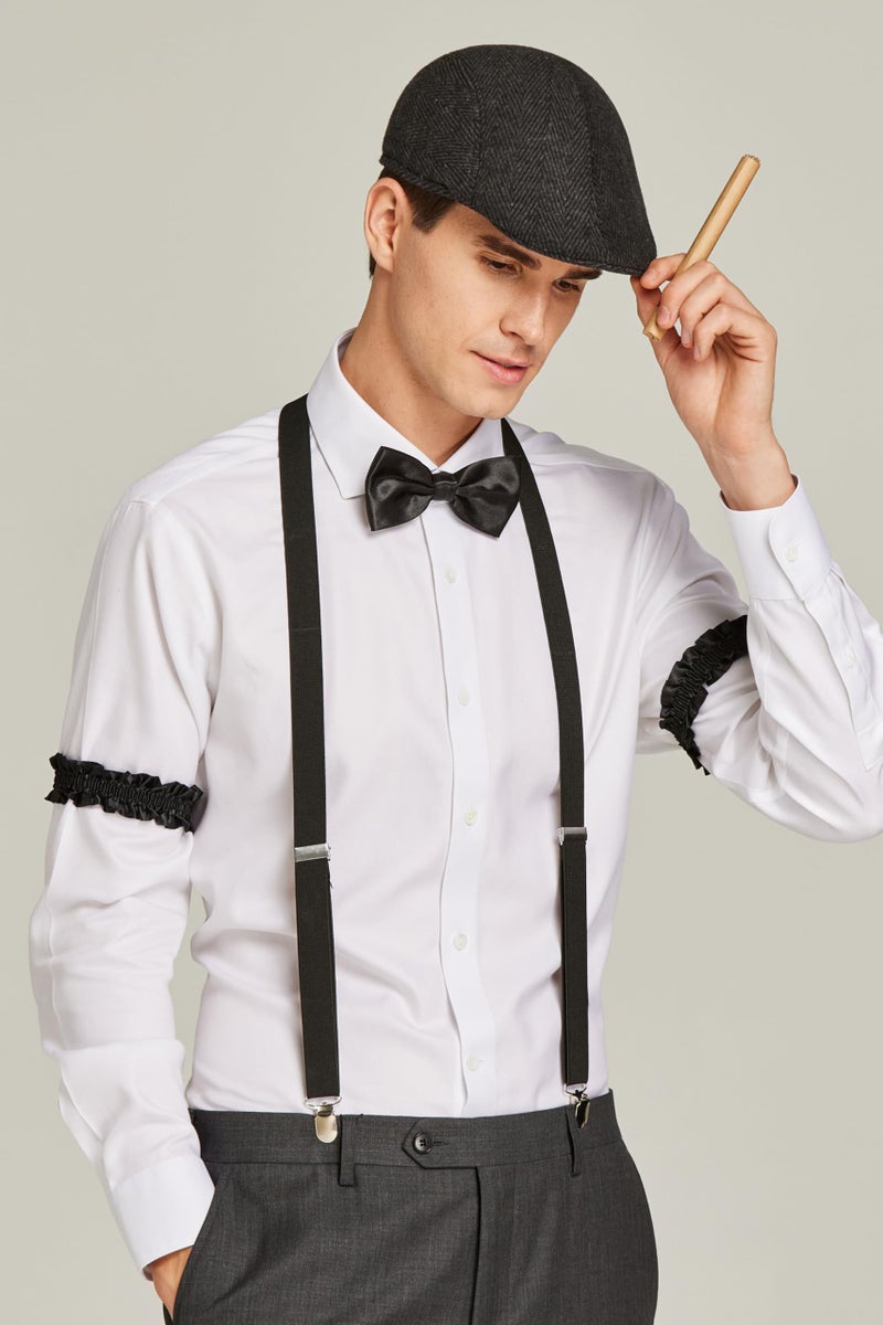 Gionforsy 1920s Accessories for Men 20s Gatsby Gangster Costume Accessories Set Newsboy Hat Set Roaring 20s Costume (1-Dark Gray) - Image 2