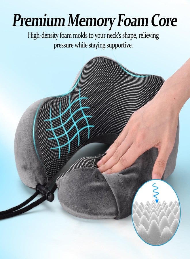 ATOMUS Neck Pillow Set with Eye Mask & Earplugs - Memory Foam Travel Pillow, Adjustable Strap, Removable Cover, 360° Support for Airplane, Office, Home - Image 3