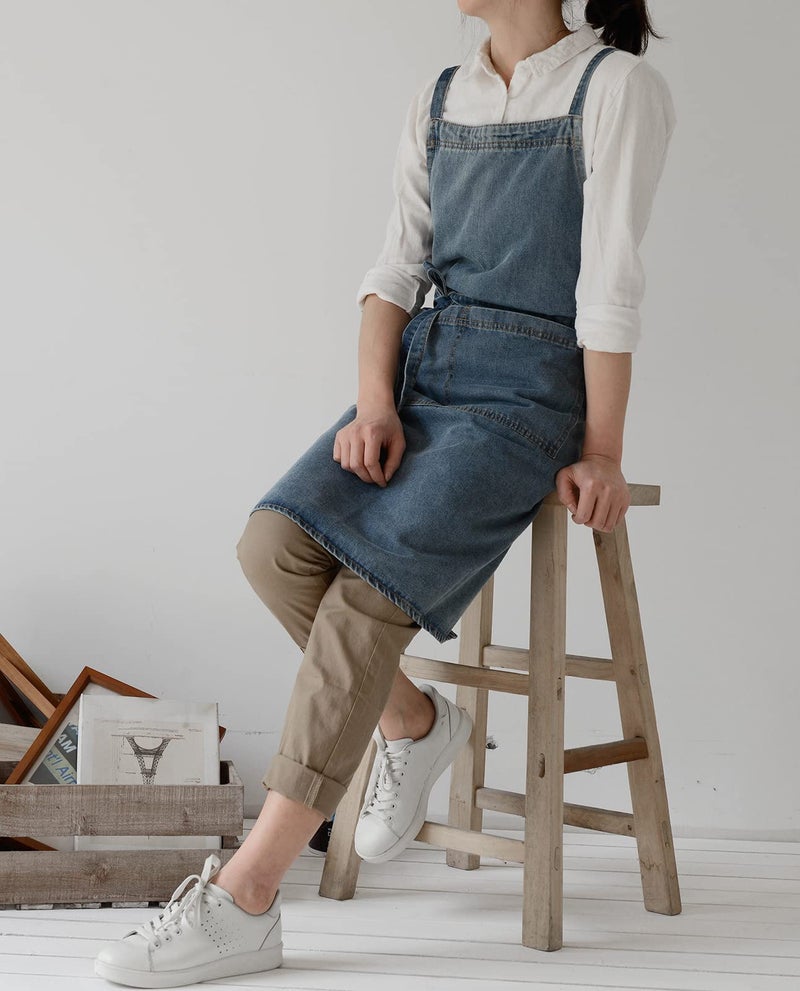 Tobyan Cotton Denim Apron Soft - Unisex Adjustable Bib Apron with 5-Pockets Perfect for Kitchens (XL-Blue) - Image 4