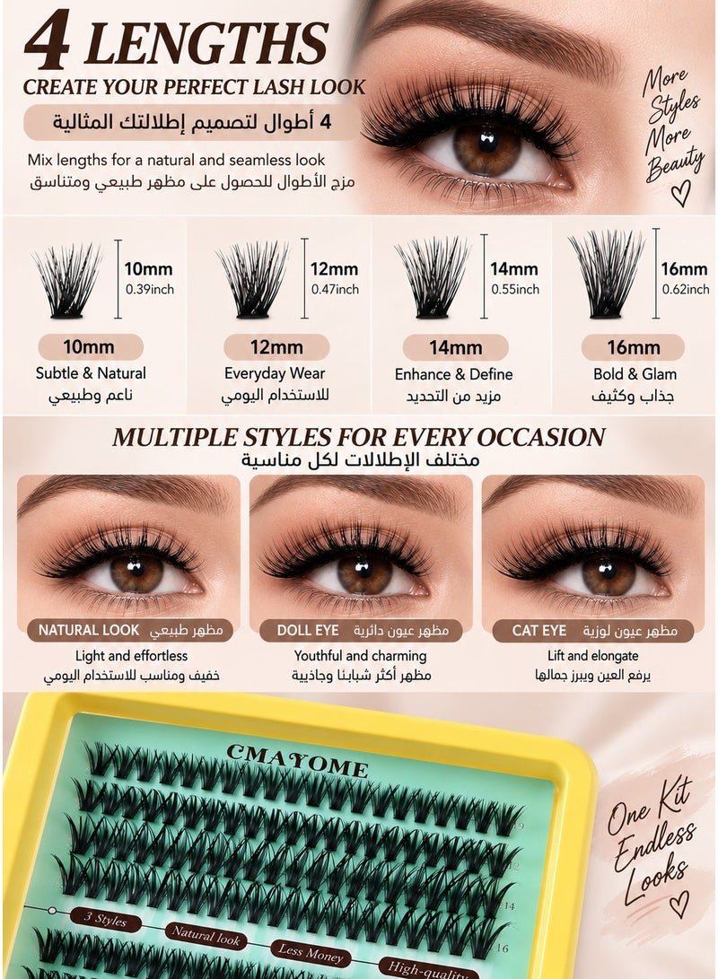 CMAYOME 240 Pcs DIY Lash Extension Kit, 30D 40D 50D Cluster Lashes, 10-16mm Mixed Length Individual False Eyelashes with Bond & Seal, Tweezers & Brush - Image 4