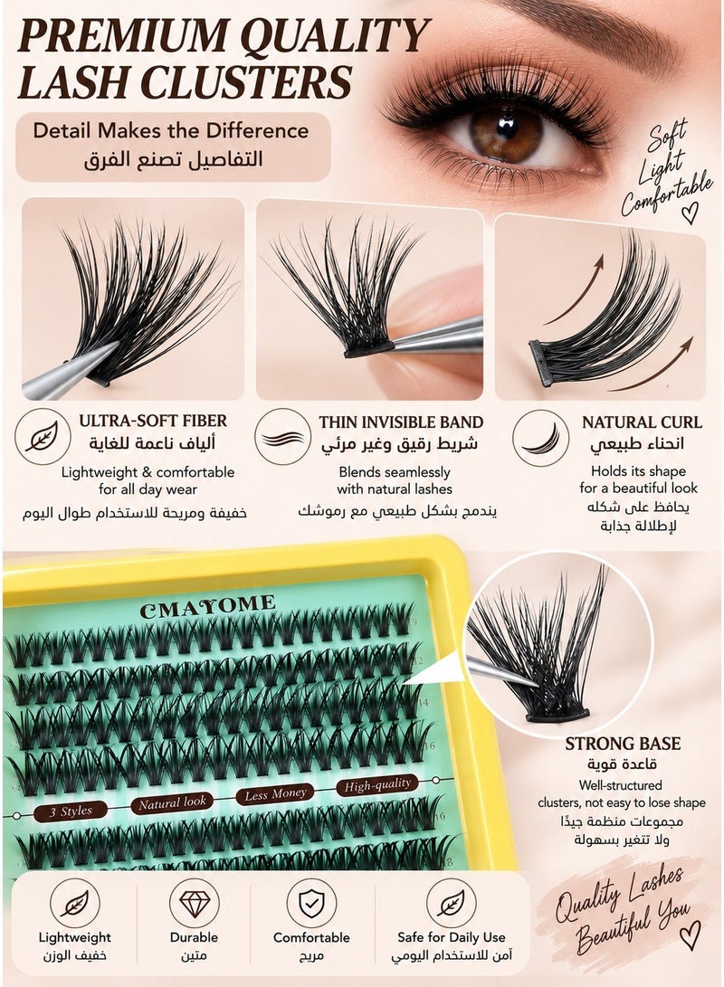 CMAYOME 240 Pcs DIY Lash Extension Kit, 30D 40D 50D Cluster Lashes, 10-16mm Mixed Length Individual False Eyelashes with Bond & Seal, Tweezers & Brush - Image 5
