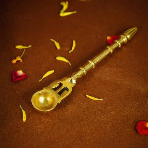 Ekhasa 100% Pure Brass Pooja Items Havan Spoon | Hawan Spoon for Hawan Kund Samagri | Puja Ghee Chamach for Havan - Image 1