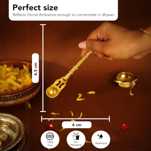 Ekhasa 100% Pure Brass Pooja Items Havan Spoon | Hawan Spoon for Hawan Kund Samagri | Puja Ghee Chamach for Havan - Image 4
