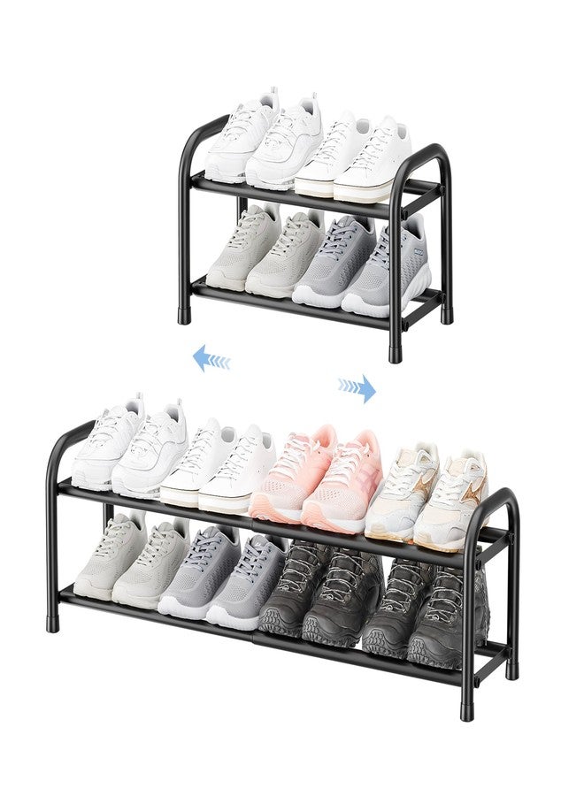 ENJOYBASICS Expandable Shoe Rack, 2 Tier Adjustable Shoe Organizer Shelf for Closet, Black Metal Free Standing Shoe Rack Storage for Small Space, Entryway - Image 1