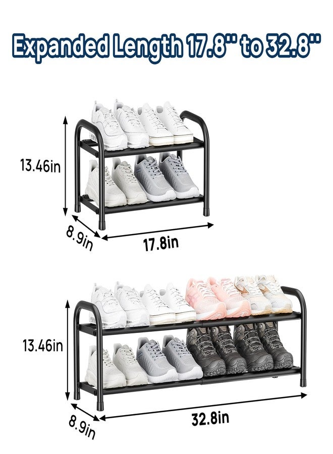 ENJOYBASICS Expandable Shoe Rack, 2 Tier Adjustable Shoe Organizer Shelf for Closet, Black Metal Free Standing Shoe Rack Storage for Small Space, Entryway - Image 2