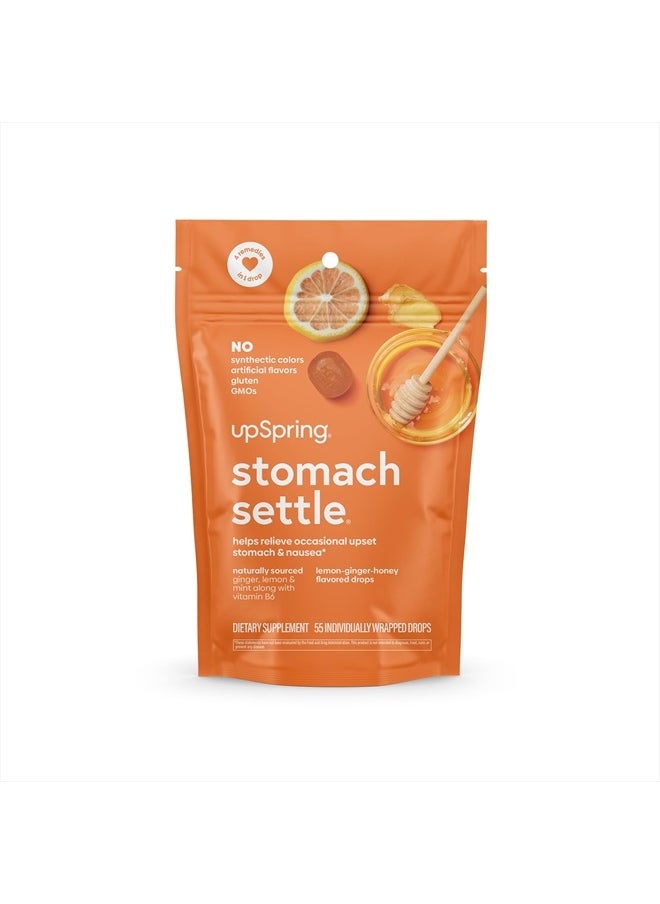 UpSpring - Stomach Settle Drops for Occasional Nausea Relief and Morning Sickness with Ginger, Lemon, Spearmint, and B6. Individually Wrapped Drops, 55 Ct(Packaging May Vary) - Image 1