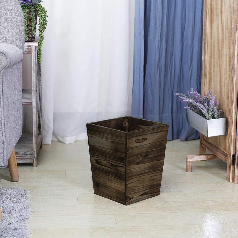 INDIAN DECOR 29160 Brown Wooden Waste Bin 14Inch WastebasketWaste paper binoffice binDustbinWastepaper basketWooden dustbin Brown  - Image 1