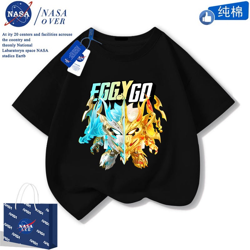 Nasa Joint Boy Handsome Egg Cotton Short-Sleeved Dragon Soul Ares Domineering Printed T-Shirt Trendy Brotherhood - Image 3