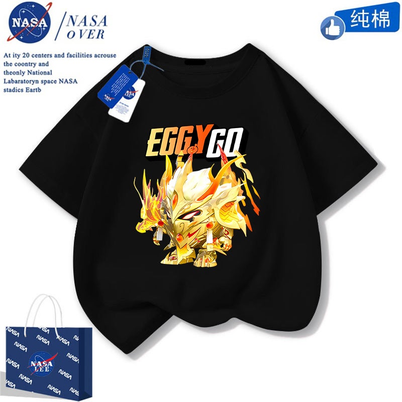 Nasa Joint Boy Handsome Egg Cotton Short-Sleeved Dragon Soul Ares Domineering Printed T-Shirt Trendy Brotherhood - Image 1