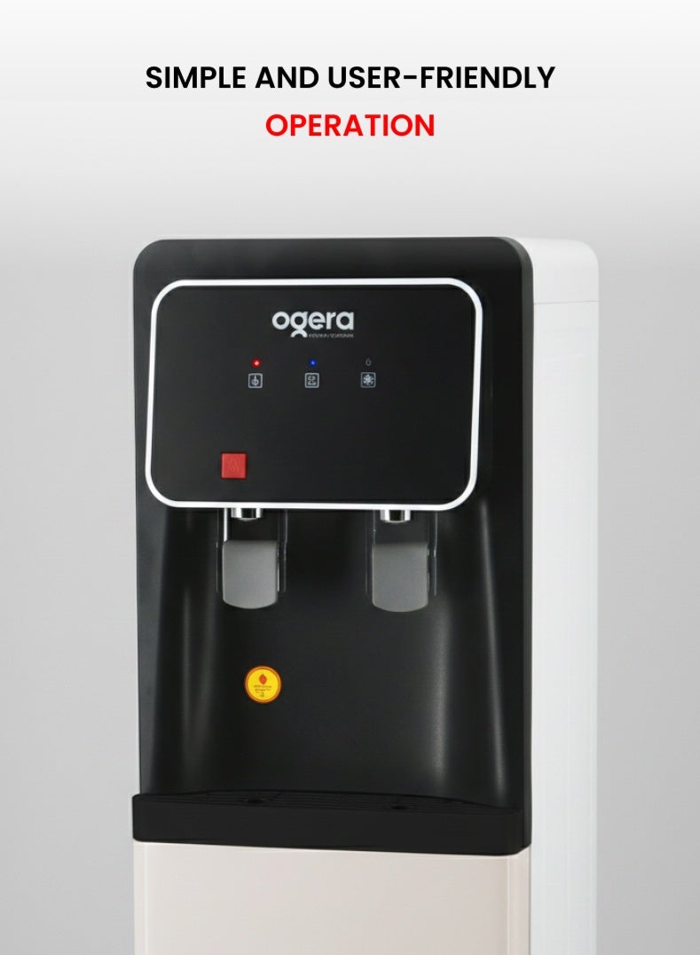 أوجيرا موزع مياه بتصميم تحميل علوي | ماء ساخن وبارد | نظام تبريد بالضاغط R134a | خزان مياه من الفولاذ المقاوم للصدأ | قفل أمان للأطفال | سعة تسخين 5 لتر وتبريد 2 لتر | قدرة 640 واط | ضمان سنتين | OG1702WD | أبيض وأسود - Image 4
