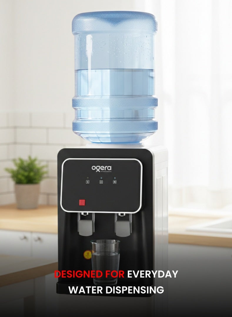 أوجيرا موزع مياه بتصميم تحميل علوي | ماء ساخن وبارد | نظام تبريد بالضاغط R134a | خزان مياه من الفولاذ المقاوم للصدأ | قفل أمان للأطفال | سعة تسخين 5 لتر وتبريد 2 لتر | قدرة 640 واط | ضمان سنتين | OG1702WD | أبيض وأسود - Image 5