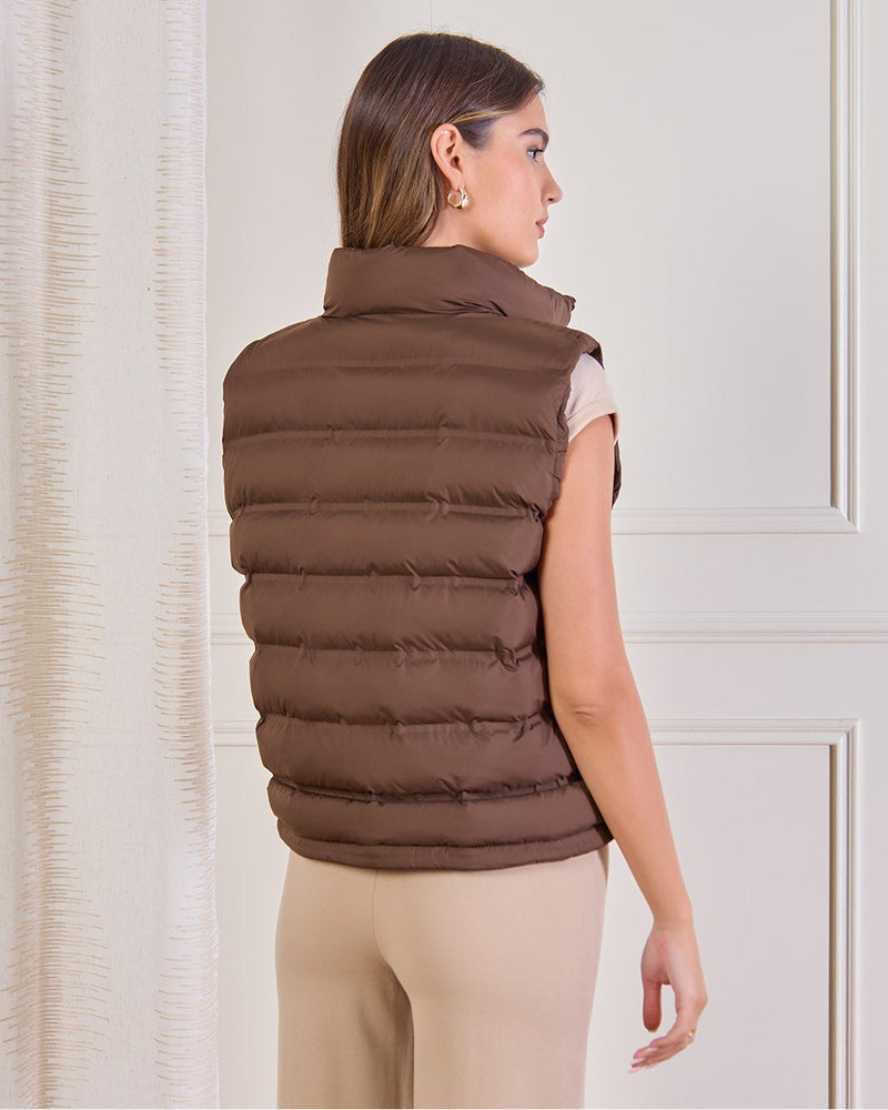 REDTAG Women Brown Padded Vest Jacket - Image 3