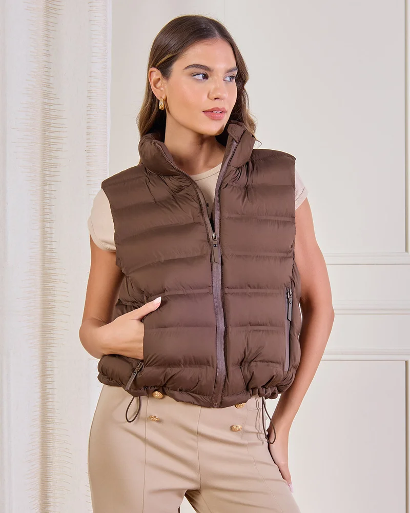 Redtag Women Brown Padded Vest Jacket