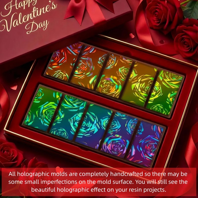 Ziliny Rose 1 Pcs Holographic Chocolate Molds Valentine's Day Resin Silicone Chocolate Bar Deep Thick Molds for Galentine's Day DIY Baking Wax Melts Birthday Party Supplies (Rectangle) - Image 4