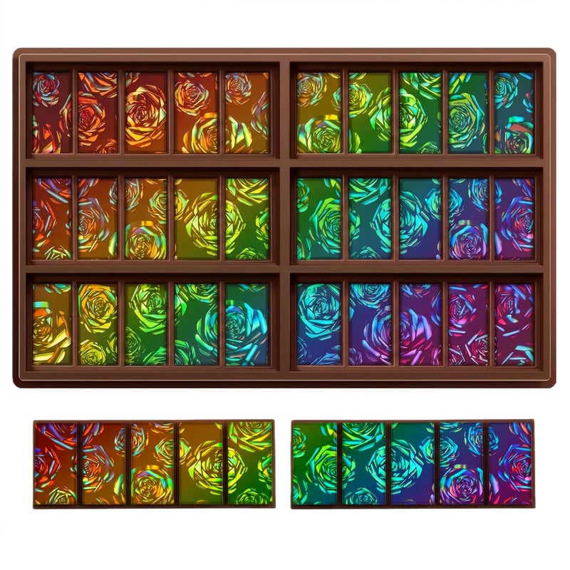 Ziliny Rose 1 Pcs Holographic Chocolate Molds Valentine's Day Resin Silicone Chocolate Bar Deep Thick Molds for Galentine's Day DIY Baking Wax Melts Birthday Party Supplies (Rectangle) - Image 1