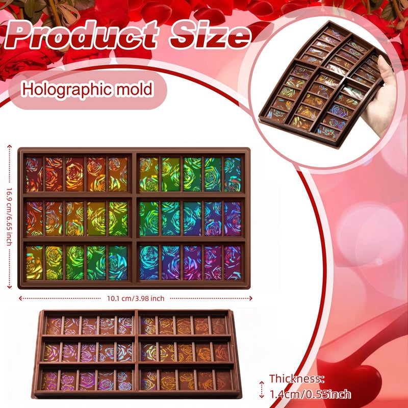 Ziliny Rose 1 Pcs Holographic Chocolate Molds Valentine's Day Resin Silicone Chocolate Bar Deep Thick Molds for Galentine's Day DIY Baking Wax Melts Birthday Party Supplies (Rectangle) - Image 2
