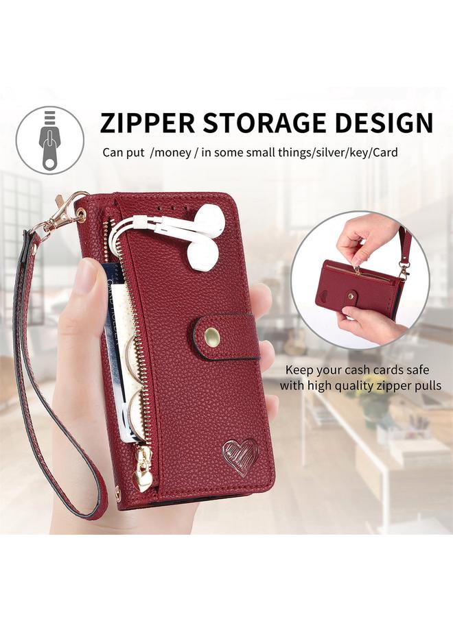 S-TOP Case For Samsung Galaxy A14 4G Love Zipper Lanyard Leather Phone Case - Image 5
