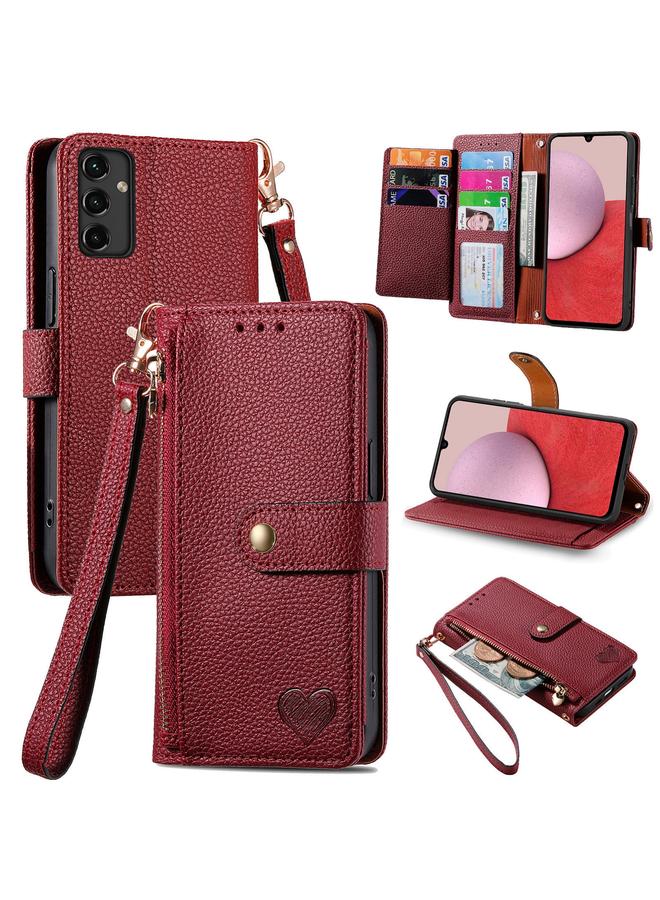 S-TOP Case For Samsung Galaxy A14 4G Love Zipper Lanyard Leather Phone Case - Image 1
