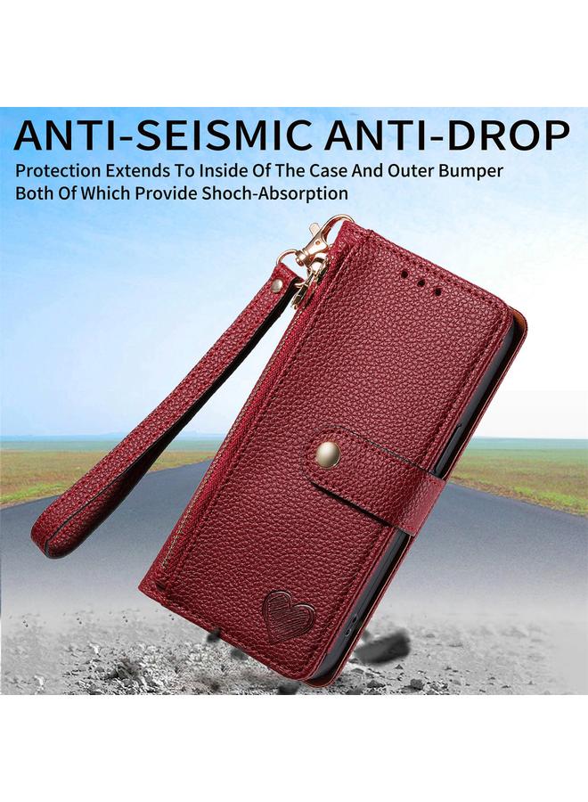 S-TOP Case For Samsung Galaxy A14 4G Love Zipper Lanyard Leather Phone Case - Image 2