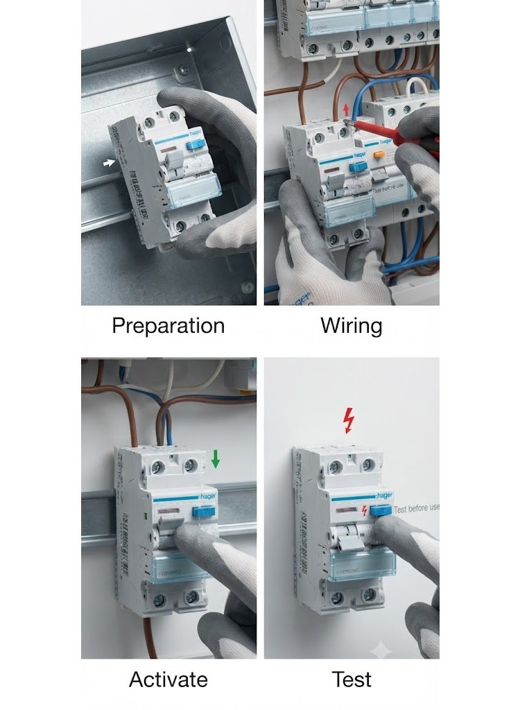 Hager Earth Leakage Circuit Breaker - 63A 2Pole 100MA (ELCB/RCCB) CEC264J - Image 2