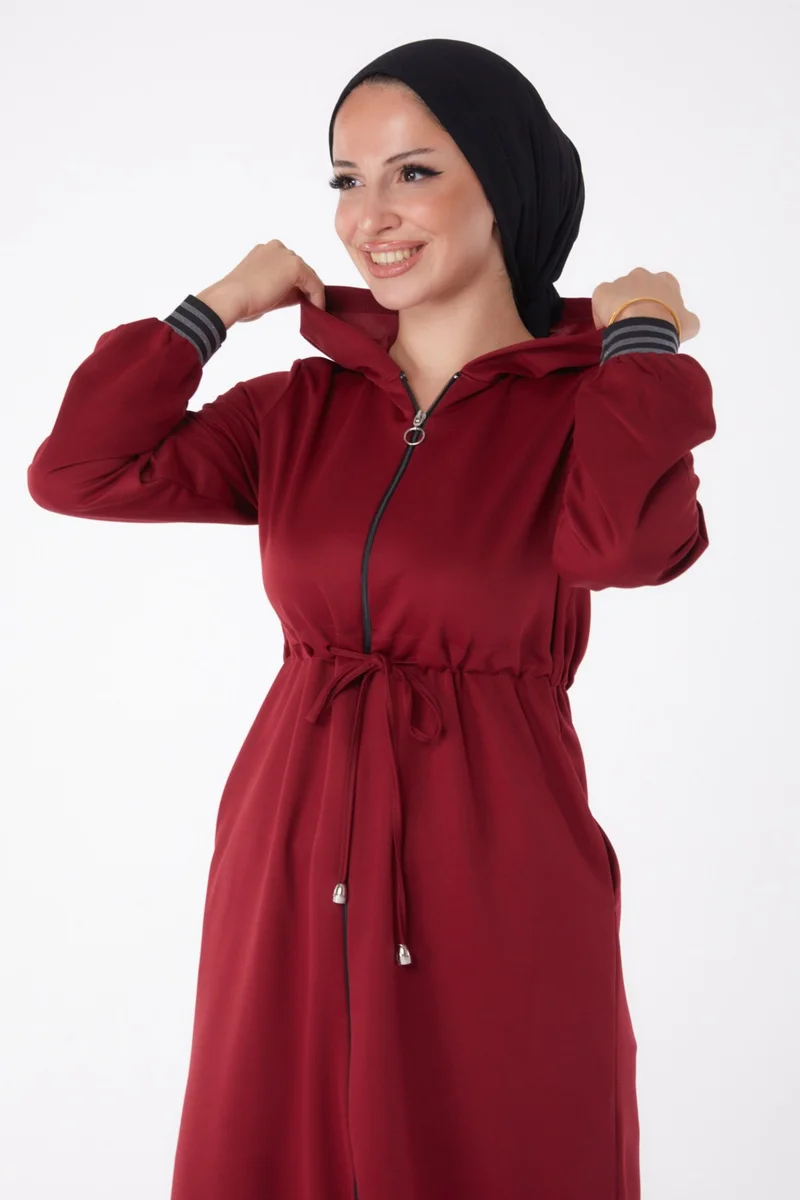 Tofisa Plain Hooded Collar Women's Claret Red Cape - 13050
