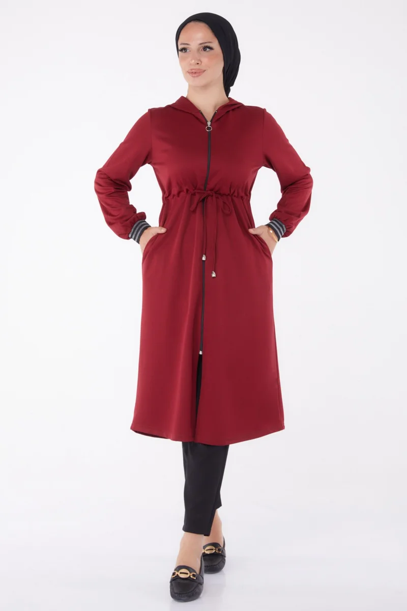 Tofisa Plain Hooded Collar Women's Claret Red Cape - 13050